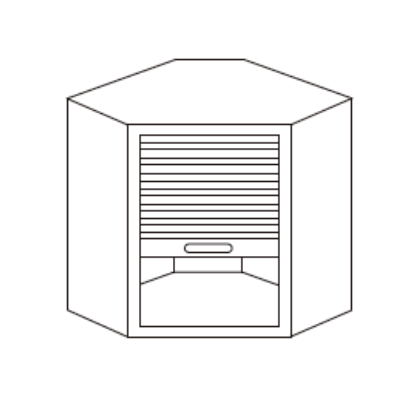Line art of a sauna heater inside a hexagonal room.